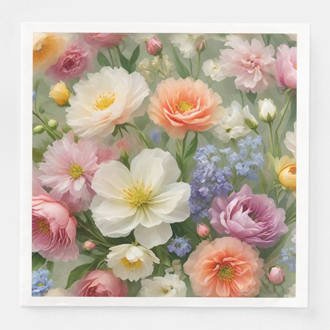 Serviette En Papier Impression florale Pastels doux (Devant)
