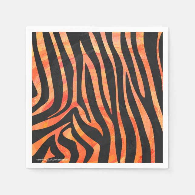 Serviette En Papier Impression noire et orange Zebra (Devant)