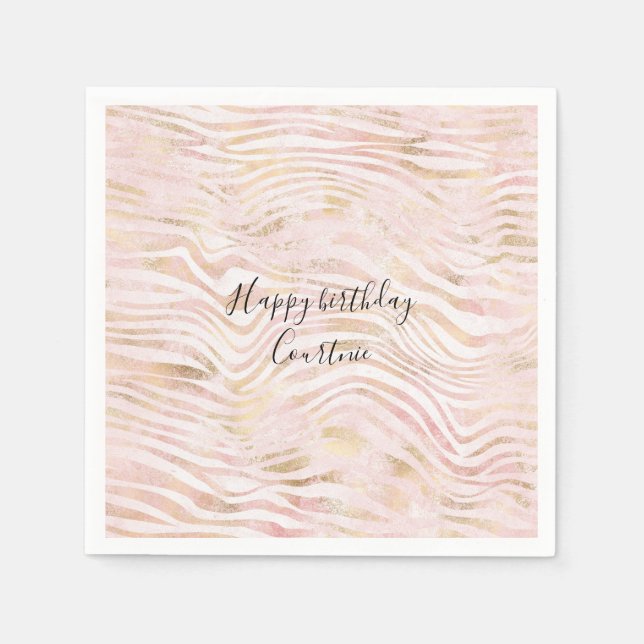 Serviette En Papier Impression Zebra Or Glam Rose (Devant)