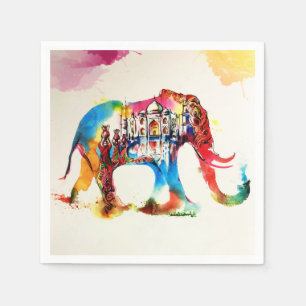 Serviette En Papier Inde Elephant Vintage voyage Love Aquarelle