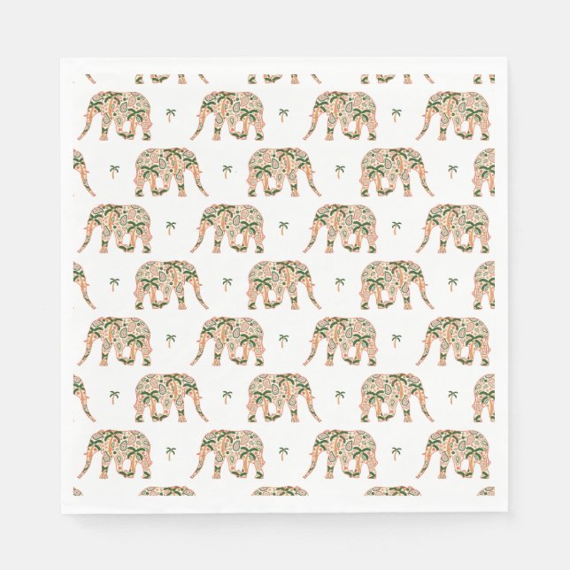Serviette En Papier Indian Floral Paisley Ornate Elephants (Devant)
