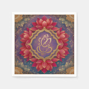 Serviette En Papier Indien Ganesh violet traditionnel Lotus Mariage