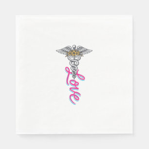 Serviette En Papier Infirmière Amour Caducée Floral Médical Design Ver