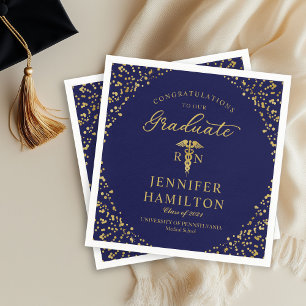 Serviette En Papier Infirmière Docteur Graduation Élégante Or Bleu