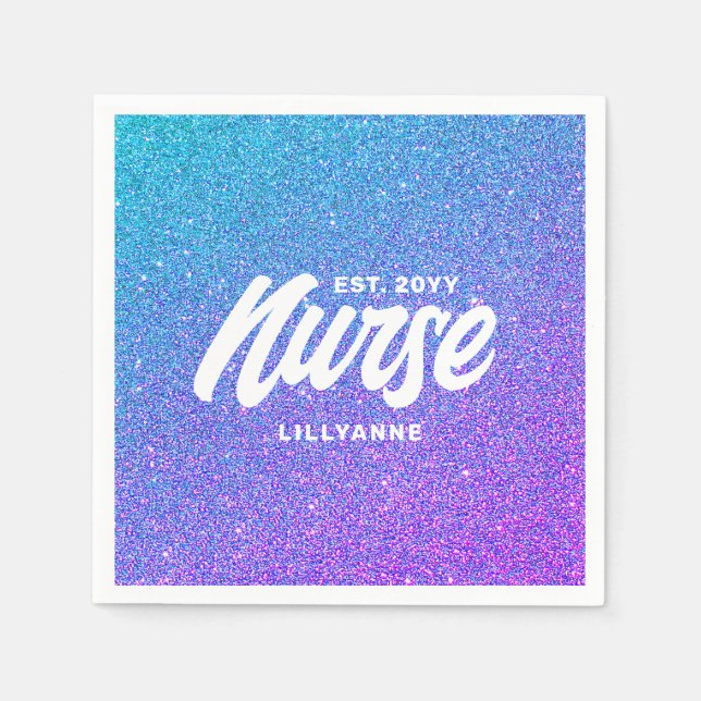 Serviette En Papier Infirmière RN Blue Purple Parties scintillant Grad (Devant)