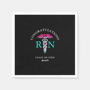 Serviette En Papier Infirmière RN Diplômée noire rose Turquoise person