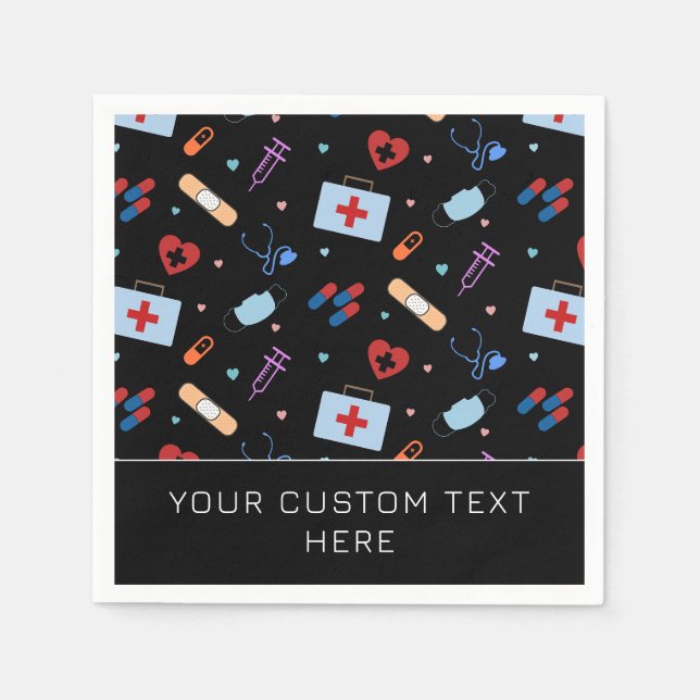 Serviette En Papier Infirmière RN personnalisée | Docteur Motif Médica (Devant)