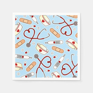 Serviette En Papier Infirmière Thème Napkins Bleu