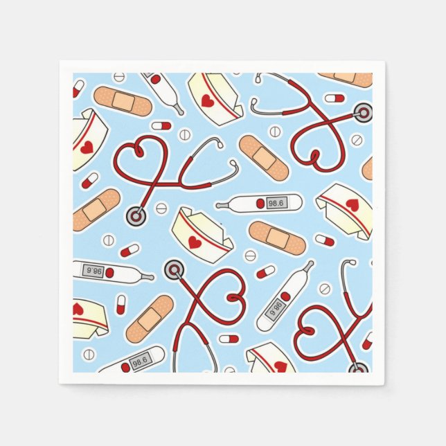 Serviette En Papier Infirmière Thème Napkins Bleu (Devant)