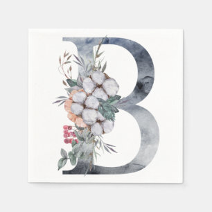 Serviette En Papier Initiale B Monogramme Floral Bleu