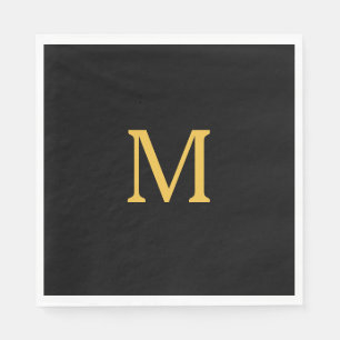 Serviette En Papier Initiale de monogramme personnalisé élégant or noi