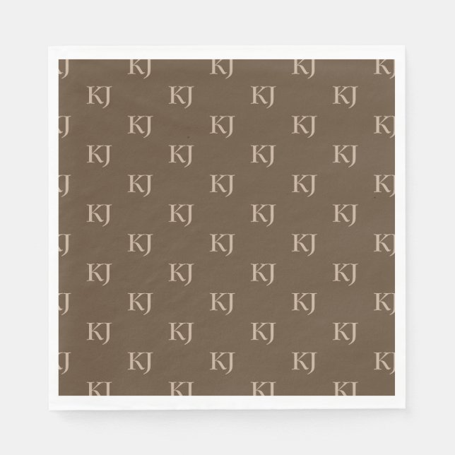 Serviette En Papier Initiales Brown et beige Motif (Devant)