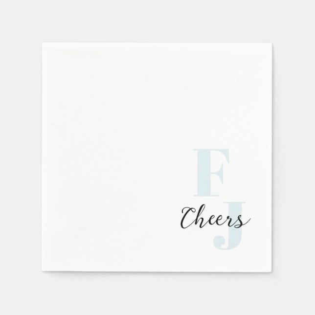 Serviette En Papier Initiales ・ Classique Gras Moderne Monogramme Bleu (Devant)