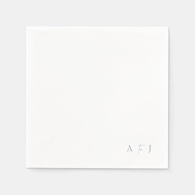 Serviette En Papier Initiales de coin moderne "à" Mariage Dusty Blue (Devant)