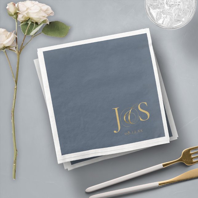 Serviette En Papier Initiales de Mariage Elegance Simple ID1022 bleu (Créateur téléchargé)