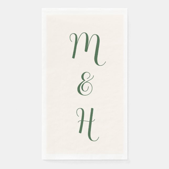 Serviette En Papier Initiales de mariage élégantes Hunter Green | Ivoi (Devant)