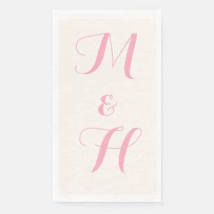Serviette En Papier Initiales de mariage élégantes rose bébé   Ivoire