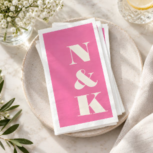 Serviette En Papier Initiales de monogramme modernes gras rose chaud d