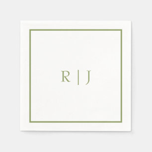 Serviette En Papier Initiales de monogramme Nom Mariage tendance vert 