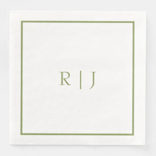 Serviette En Papier Initiales de monogramme Nom Vert mousse Tendance M