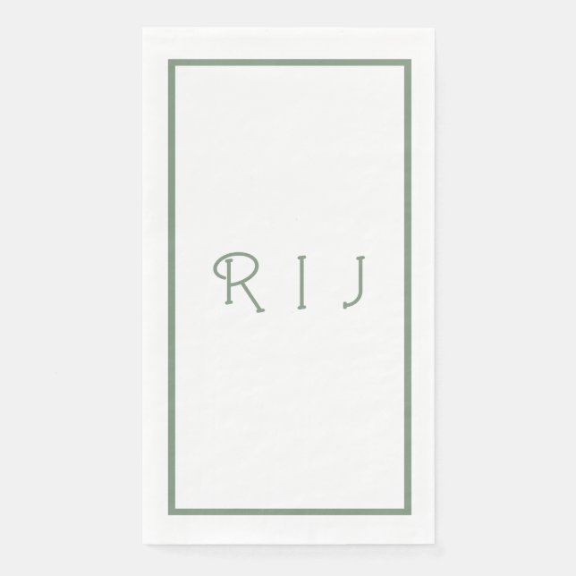Serviette En Papier Initiales de monogramme vert Sage Mariage Fiançail (Devant)