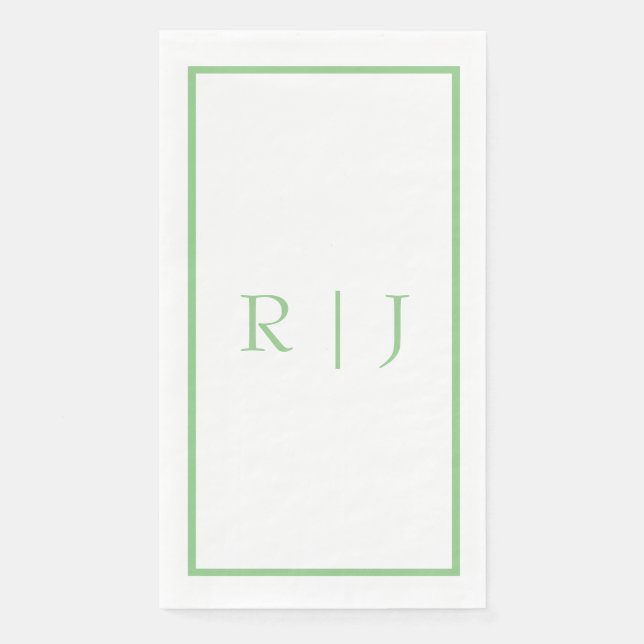 Serviette En Papier Initiales de monogramme Vert sauge Blanc Mariage s (Devant)