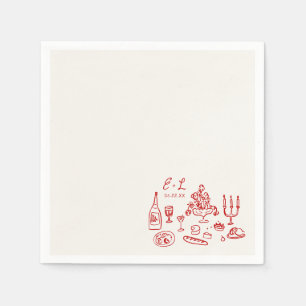 Serviette En Papier Initiales de Nourriture de Mariage Dessinées à la