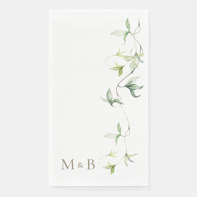 Serviette En Papier Initiales d'or Foliage Blanc Mariage élégant (Devant)