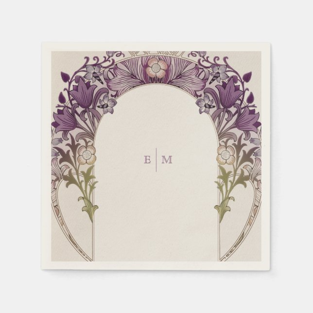 Serviette En Papier Initiales du monogramme mauve Art Nouveau Tableau  (Devant)