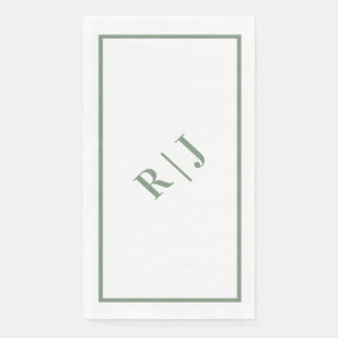 Serviette En Papier Initiales du monogramme vert Sage Mariage de scrip