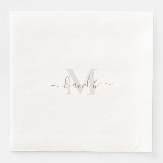 Serviette En Papier Initiales Gold & Grey Dîner en papier Script (Devant)