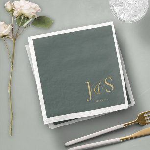 Serviette En Papier Initiales Mariage Elegance Simple ID1022 vert
