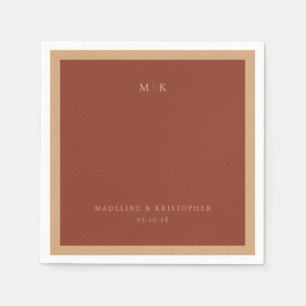 Serviette En Papier Initiales Minimalistes Marron Élégant