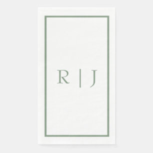 Serviette En Papier Initiales Monogramme vert Sage Blanc Simple Mariag