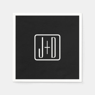 Serviette En Papier Initiales monogrammes modernes   Noir & Blanc