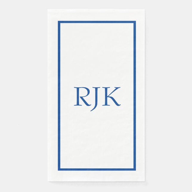 Serviette En Papier Initiales Monogrammes Nom personnalisé Blue Trendy (Devant)