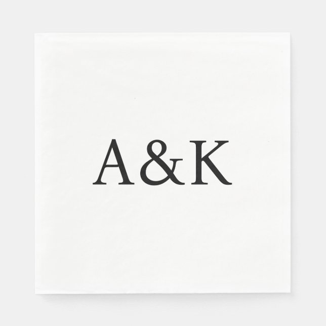 Serviette En Papier Initiales personnalisées sur mariage blanc (Devant)