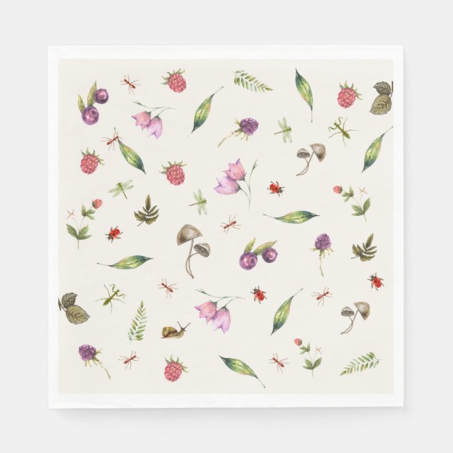 Serviette En Papier Insectes Fleurs sauvages de bois modernes et tenda (Devant)