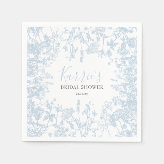 Serviette En Papier Invitation à la douche nuptiale Florale Blue Chino (Devant)