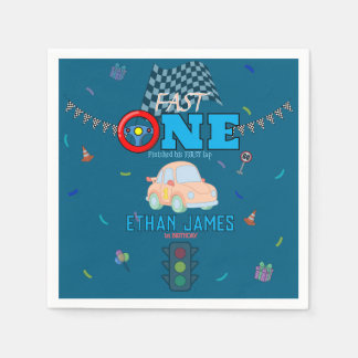 Serviette En Papier Invitation anniversaire 1ère modifiable Blue Racin
