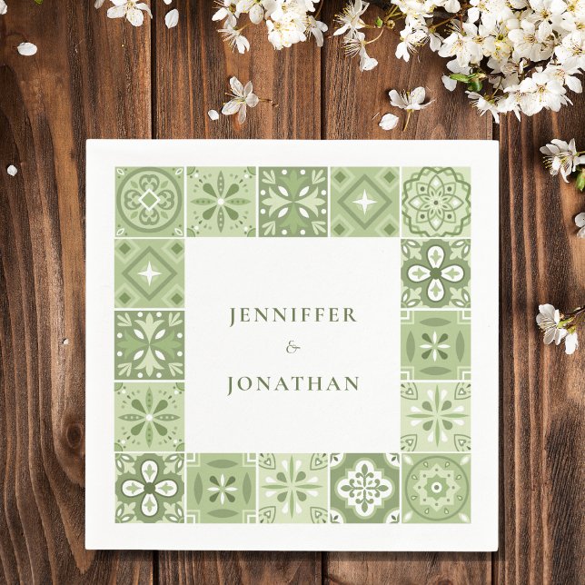 Serviette En Papier Invitation aux tuiles espagnoles vertes (Créateur téléchargé)