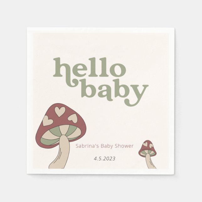Serviette En Papier Invitation Baby shower de champignons | Sage Green (Devant)