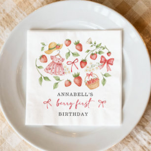 Serviette En Papier Invitation d'anniversaire 1ère pour fraise Premier