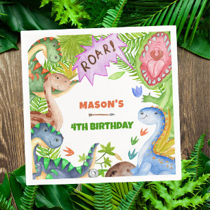 Serviette En Papier Invitation d'anniversaire 4 ans garçon dinosaure