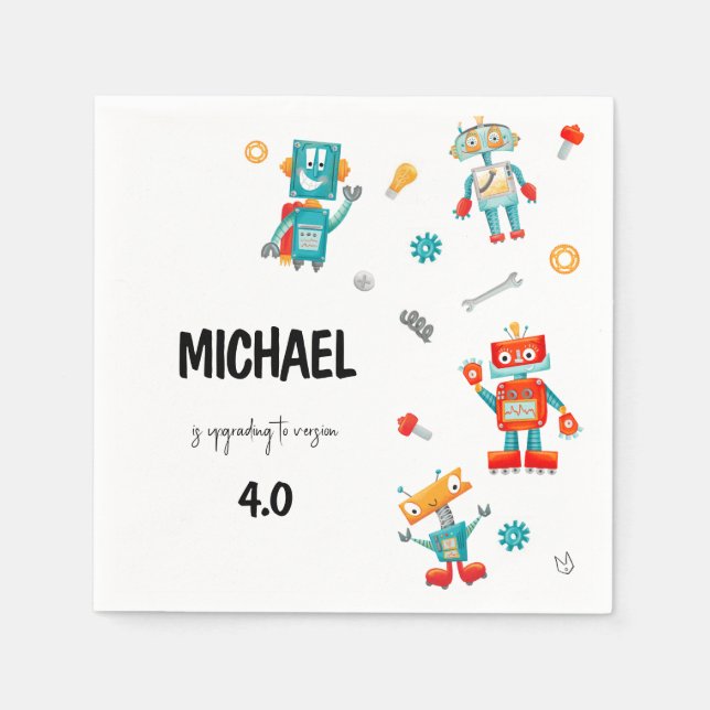 Serviette En Papier Invitation d'anniversaire des mignons robots (Devant)