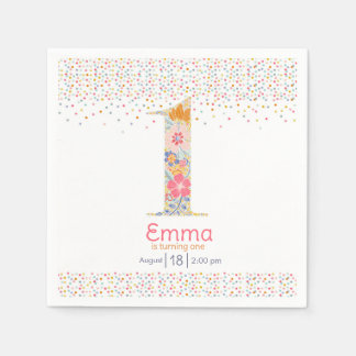 Serviette En Papier Invitation de premier anniversaire floral fantaisi