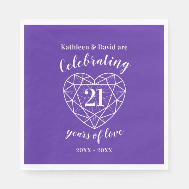 Serviette En Papier Iolite mariage anniversaire 21 ans d'amour (Devant)
