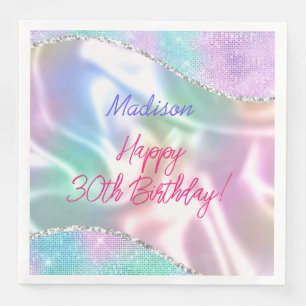 Serviette En Papier Iridescente Sparkle Joyeux Anniversaire & Nom, Tou