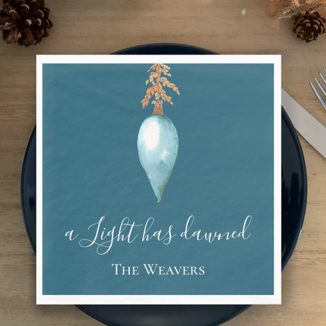 Serviette En Papier Isaïe 9:2 Aquarelle bleue Noël chrétien (Personalize these unique blue watercolor Christmas napkins. Custom text, a light has dawned 
)