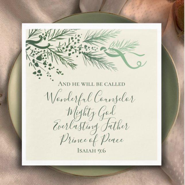 Serviette En Papier Isaïe 9:6 Écriture Personnalisée Pin moderne Noël (Add faith and elegance to your Christmas table with my hand drawn pine and bows. Isaiah 9:6 verse.
)